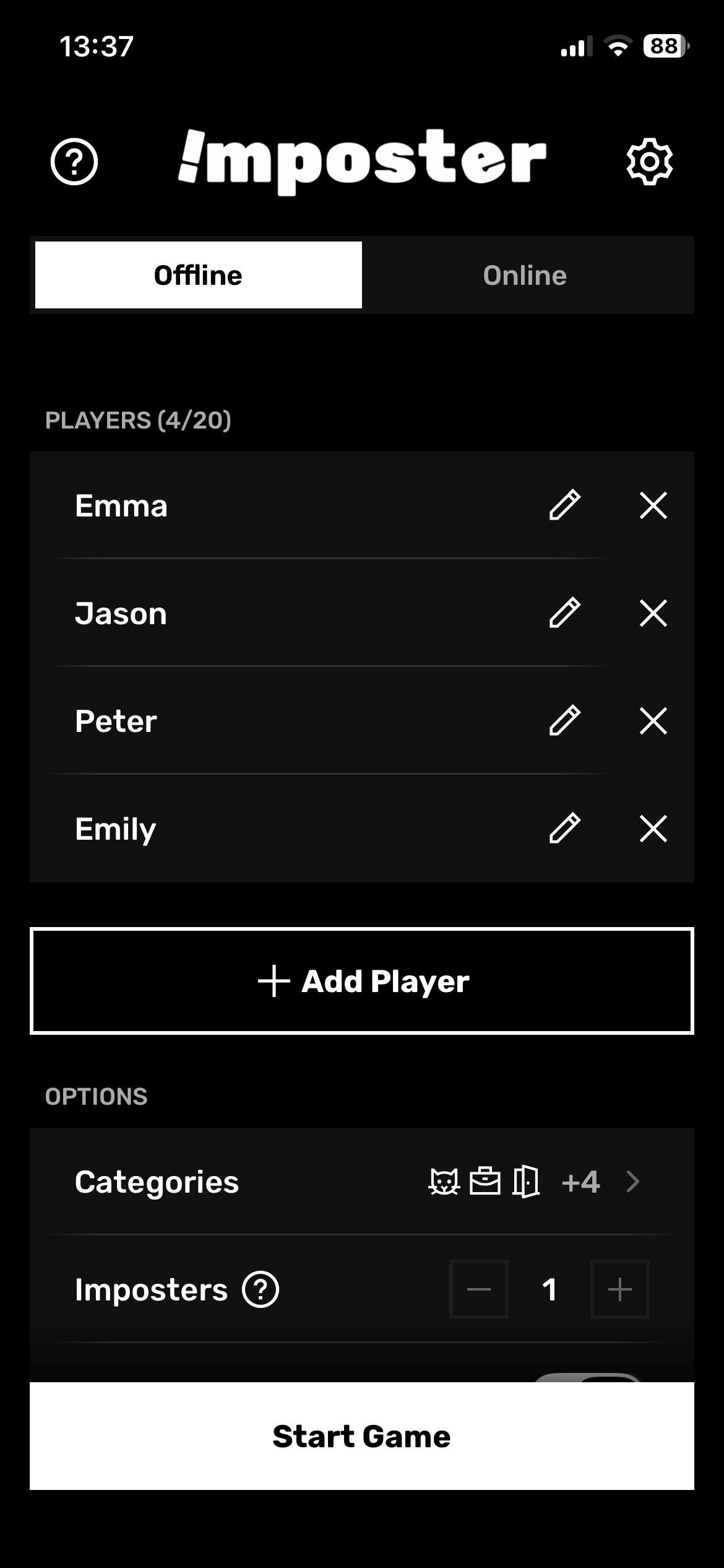 Round leaderboard with player scores